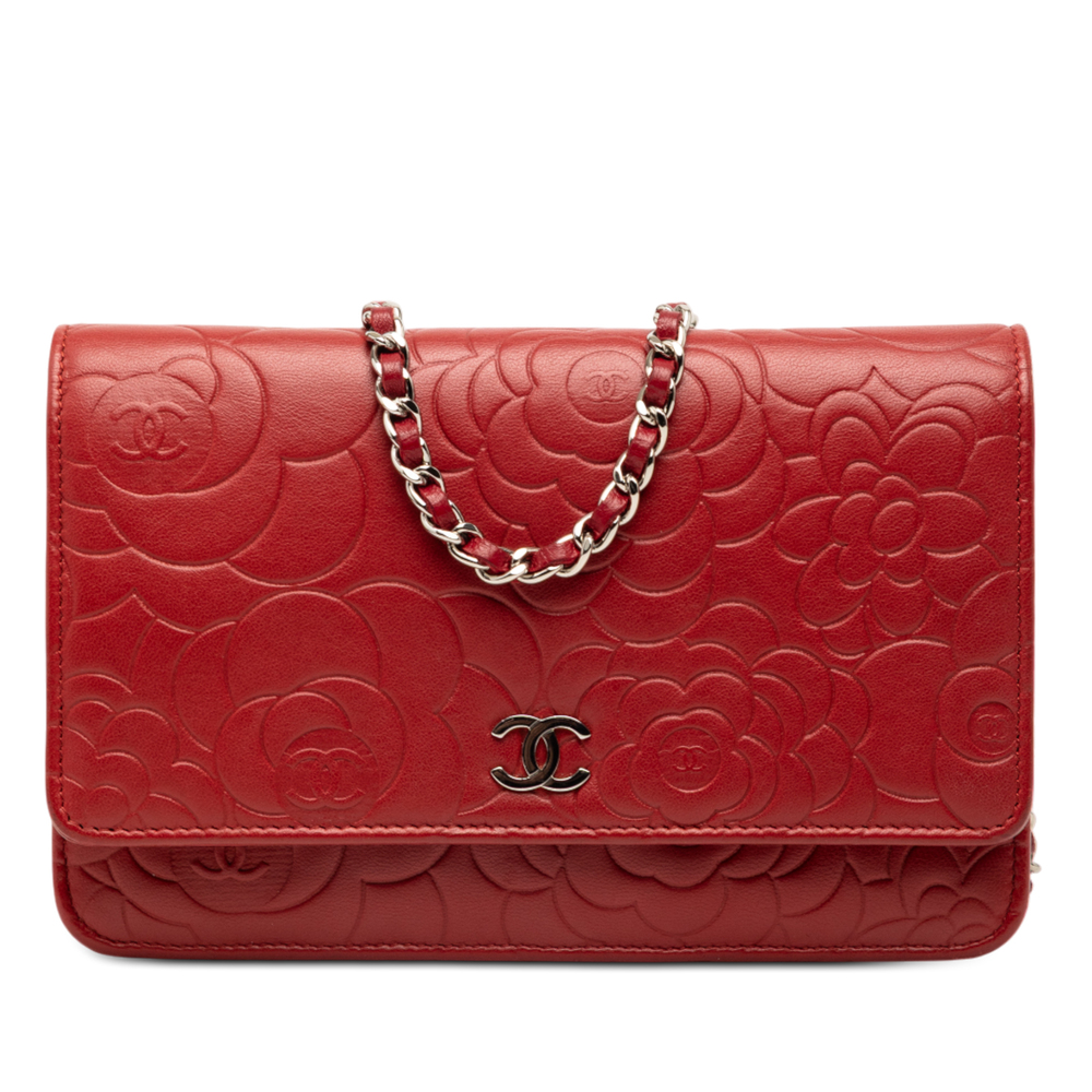 Pre-Loved Chanel CC Embossed Lambskin Camellia Wallet On Chain